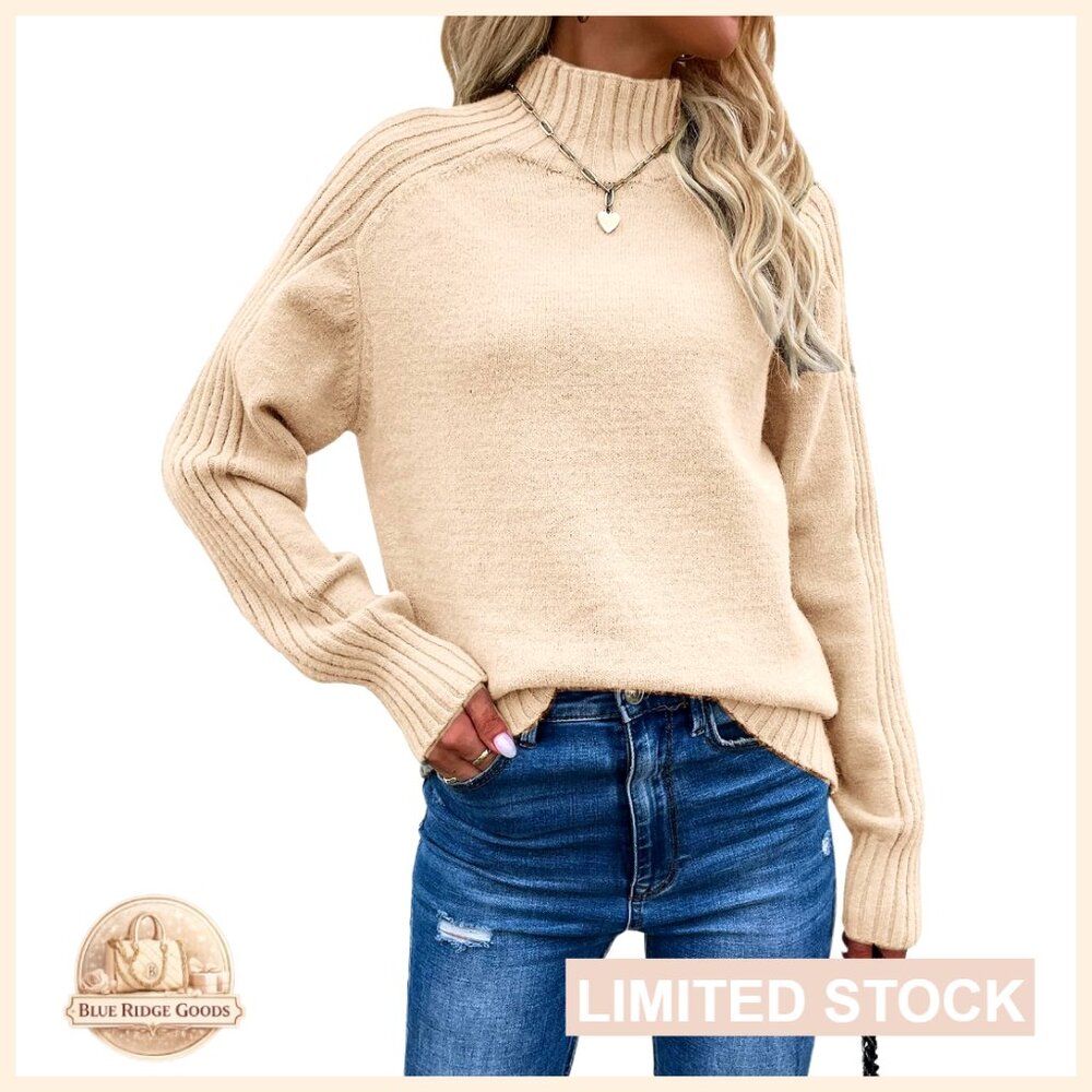 Turtleneck Pullover Sweater Loose Fit Casual Knit Top Long Sleeve Minimal Chic - Picture 1 of 7